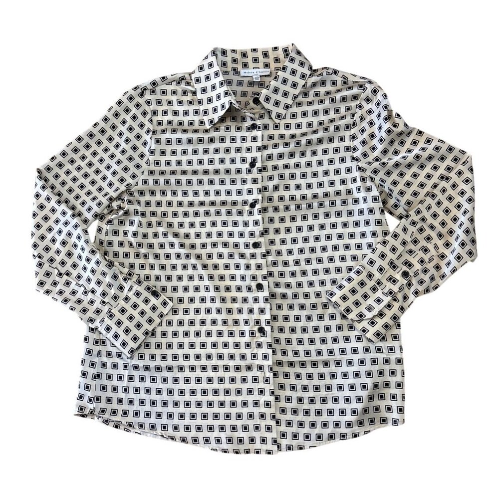 Maison D'Amelie Paris Shirt Woman M Button Black White Geometric Check